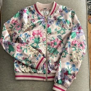 satin floral bomber jacket